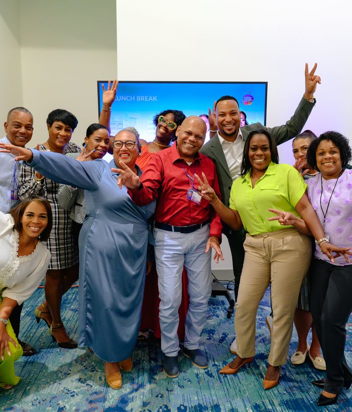 Joyful group moment at the conference